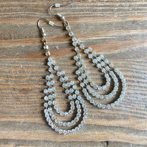 Charming Charlie Gold Strass Drop Statement Earrings